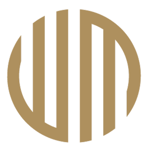 Gold circular logo with vertical bars